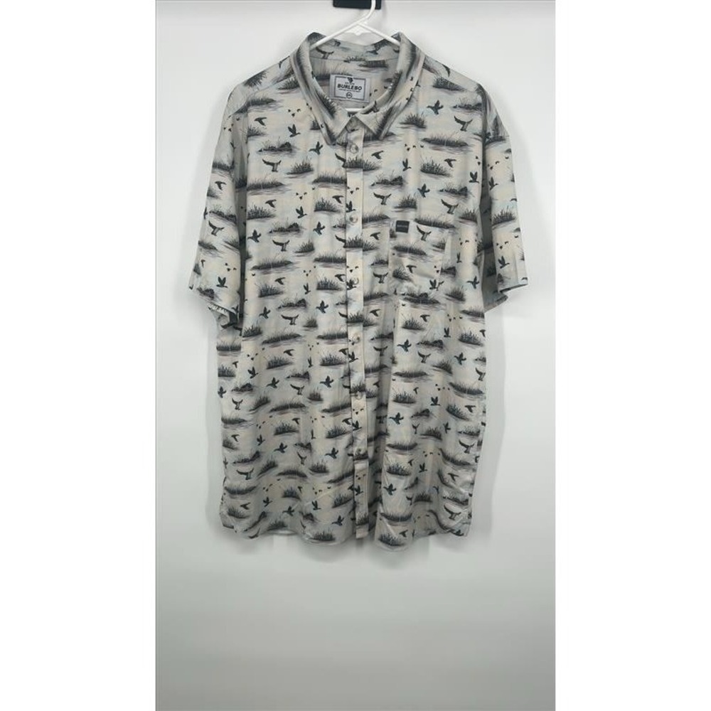 Burlebo Mens 2XL Duck Marsh Print Performance Short Sleeve Button Down Shirt